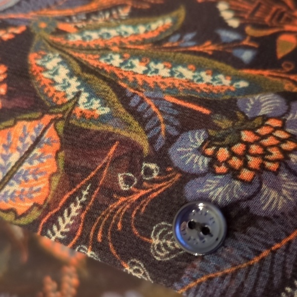 Ecru silk button down elegant blouse floral print - Picture 6 of 10